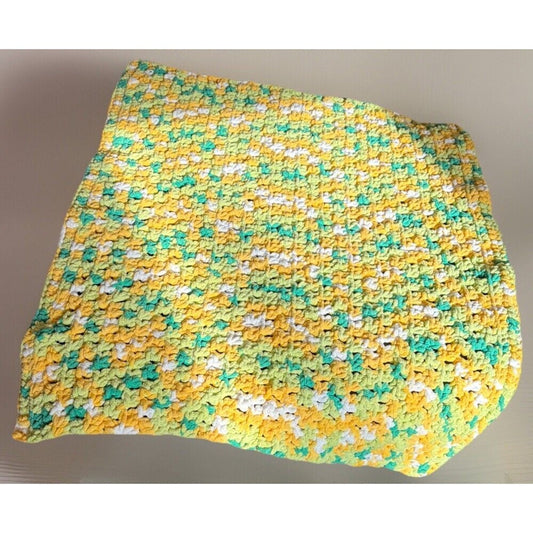 Handmade Crochet Super Soft Lemon Lime Baby Blanket Green Yellow 35" x 28"