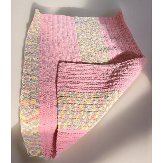Handmade Crochet Super Soft Multicolored Peach And Yellow Baby Blanket 44"X28"