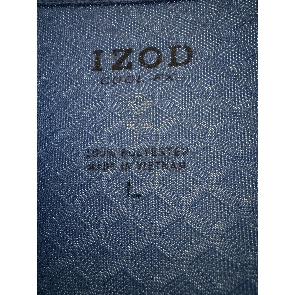 Izod Golf Polo Shirt Men L Blue Short Sleeves 1/4 Button Swing Flex Cool FX