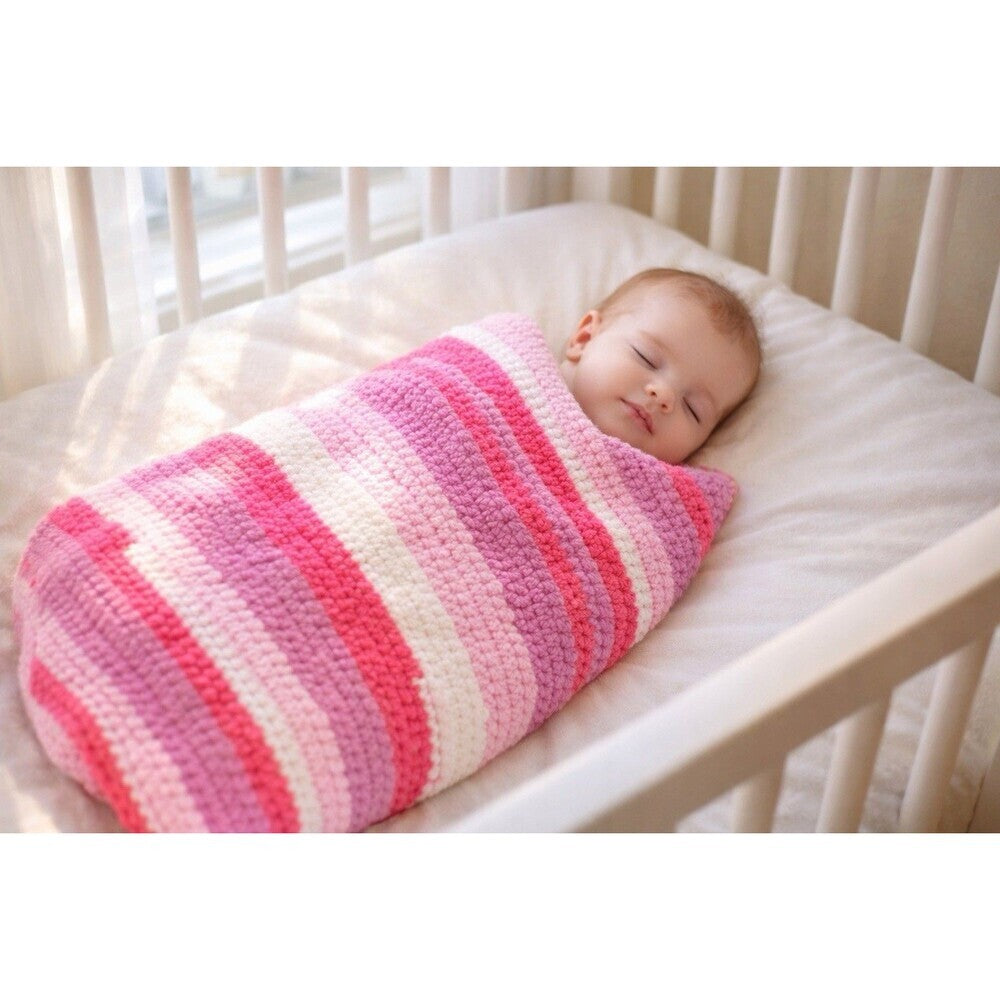 Handmade Crochet Super Soft Multicolored Pink Baby Blanket 36" x 29"