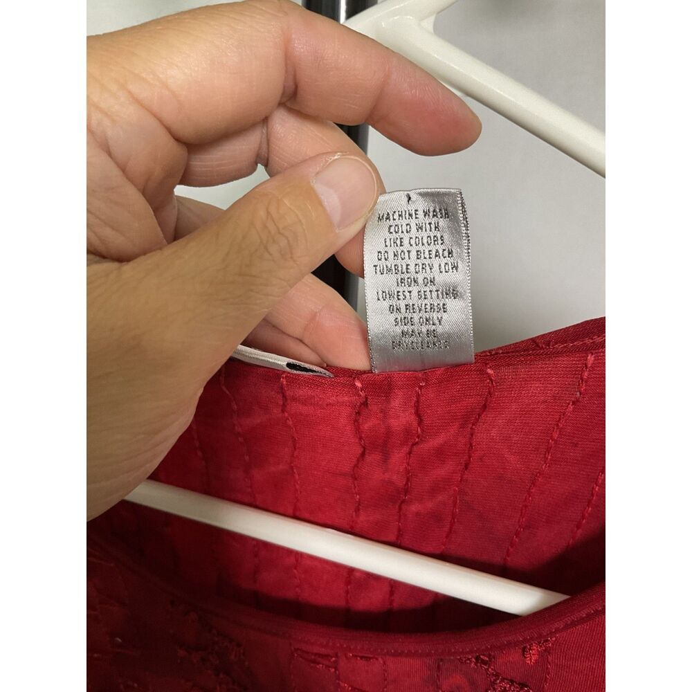 Chico’s Red Embroidered Semi-Sheer Blouse XL
