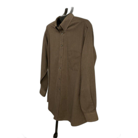 Haggar Men's 17.5 34/35 Brown Striped Wrinkle Free Button Down Shirt