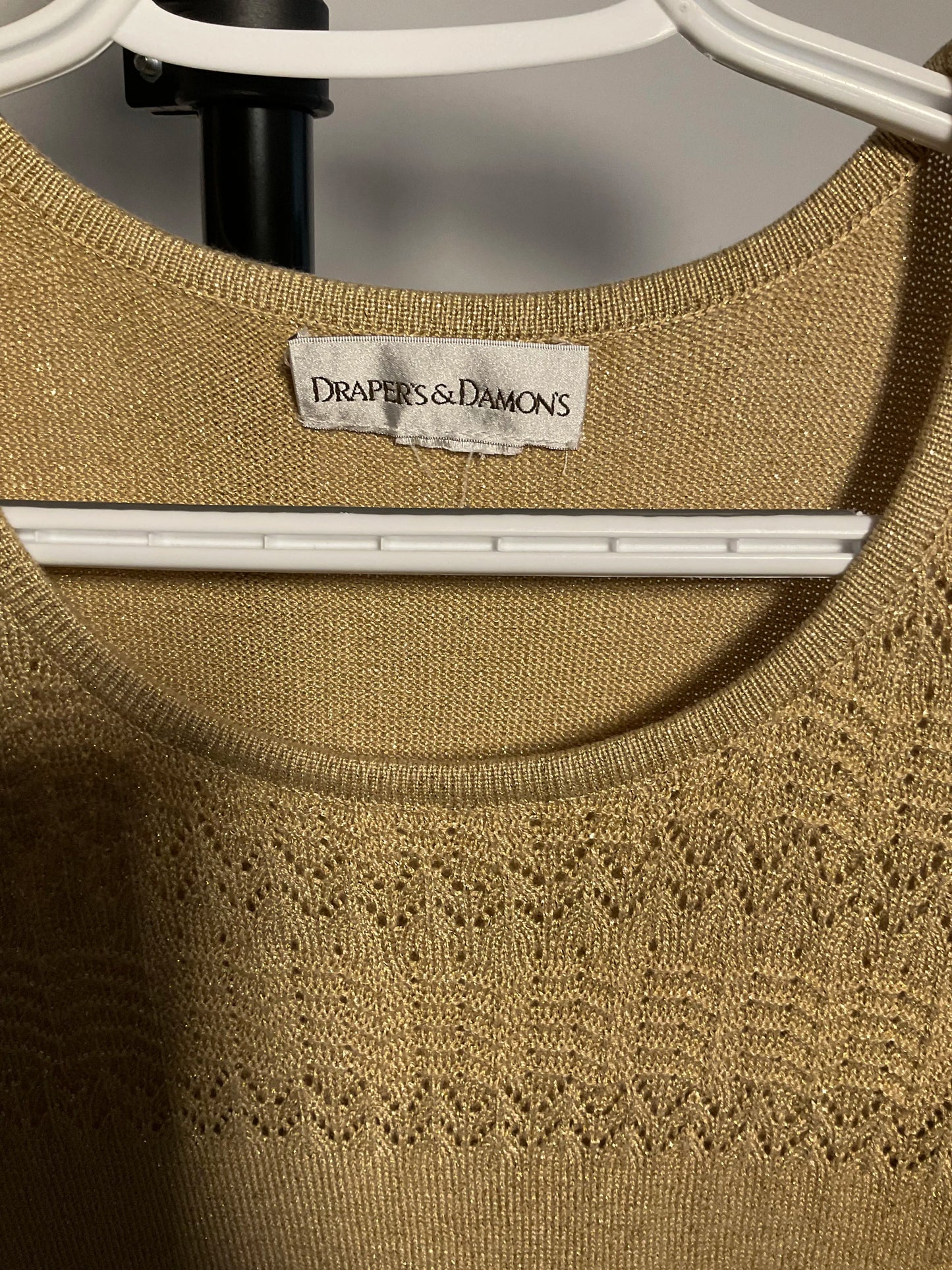 Draper's & Damon's Gold Metallic Knit Top Crochet Yoke