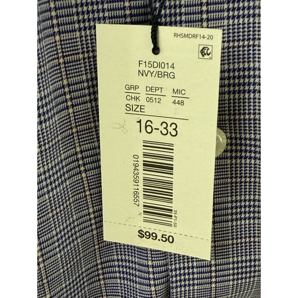 NWT Hart Schaffner Marx Men's Contrast White Collar Dress Shirt 16 33