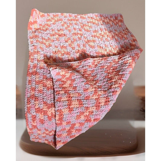 Handmade Crochet Super Soft Plush Orange Multicolored Baby Blanket 38"x27"