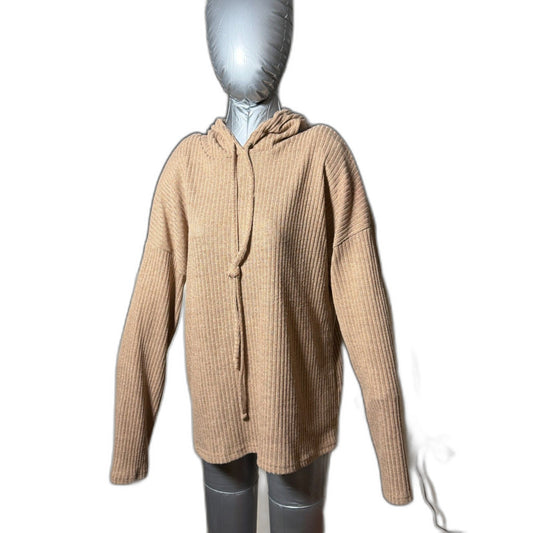 Ribbed Knit Pullover Tunic Hoodie Sweater - Camel S