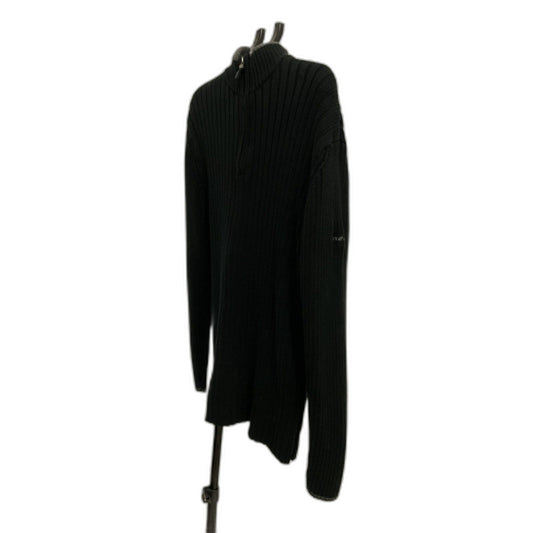 DKNY Jeans Men's XXL Black Ribbed Quarter Zip Mock Neck Sweater 100% Cotton