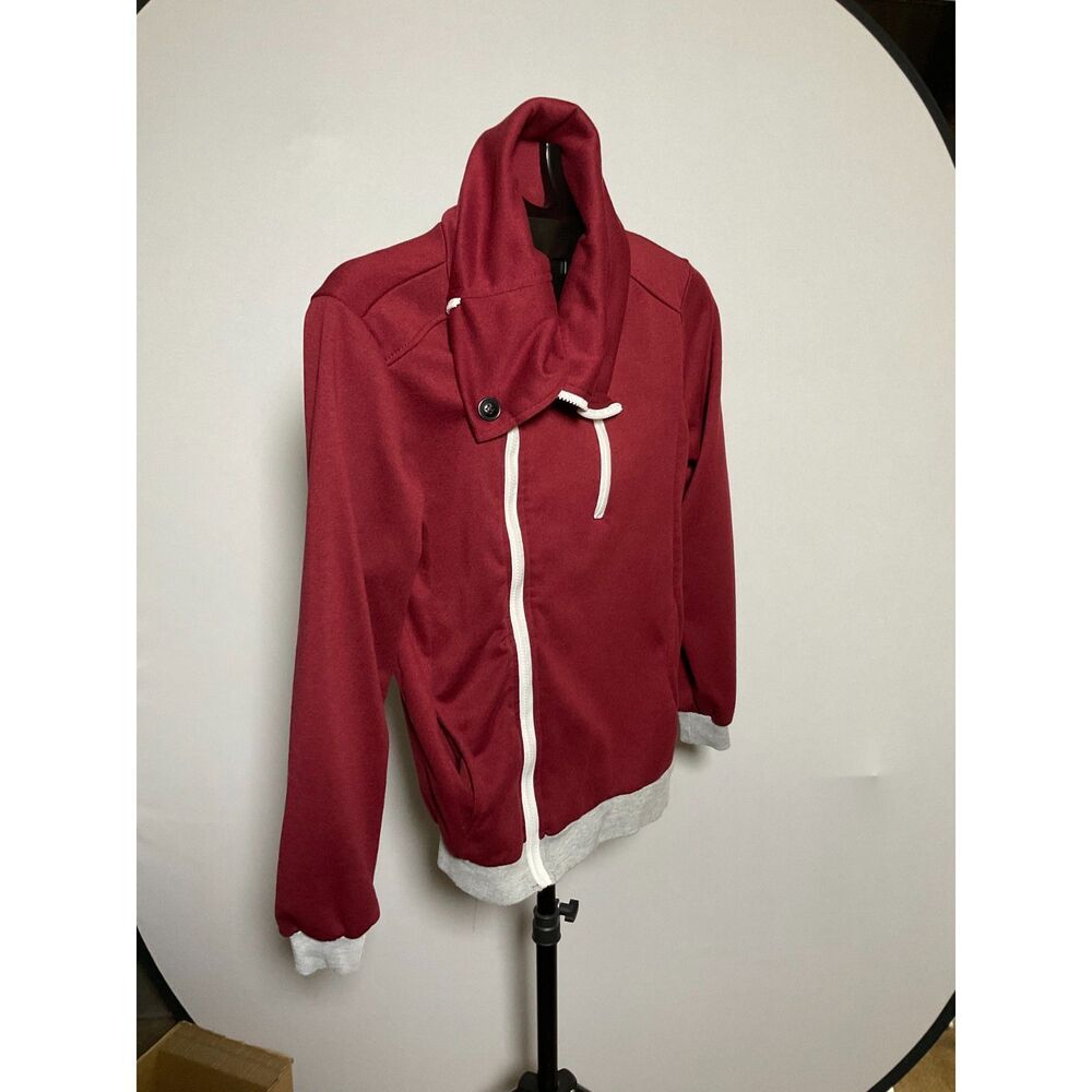 SPOP Burgundy Asymmetric Zip Moto Hoodie Jacket Men's M