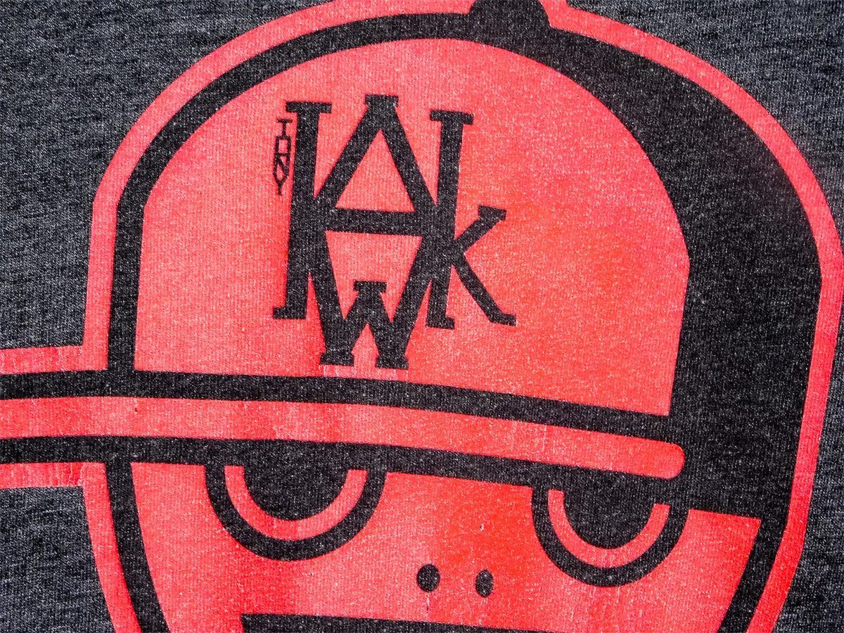 Hawk boys tee logo detail, HWK cap logo