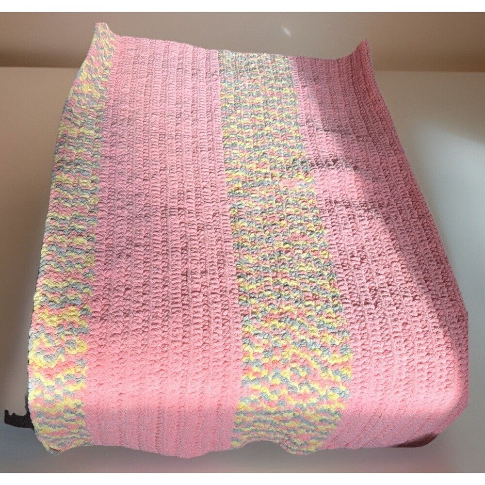 Handmade crochet baby blanket in soft peach and yellow multicolor, folded, from GiaNina Gifts