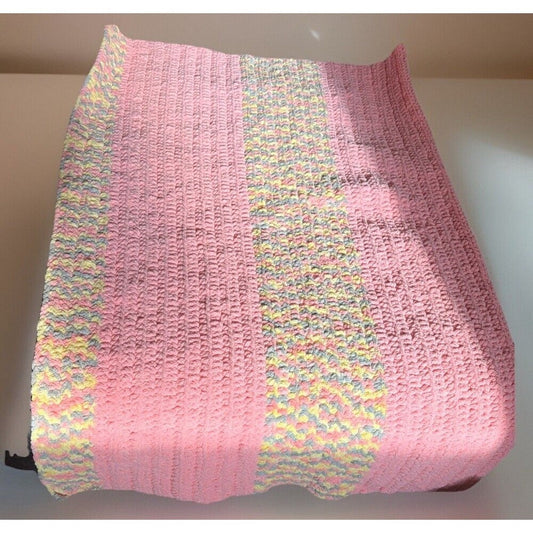 Handmade crochet baby blanket in soft peach and yellow multicolor, folded, from GiaNina Gifts