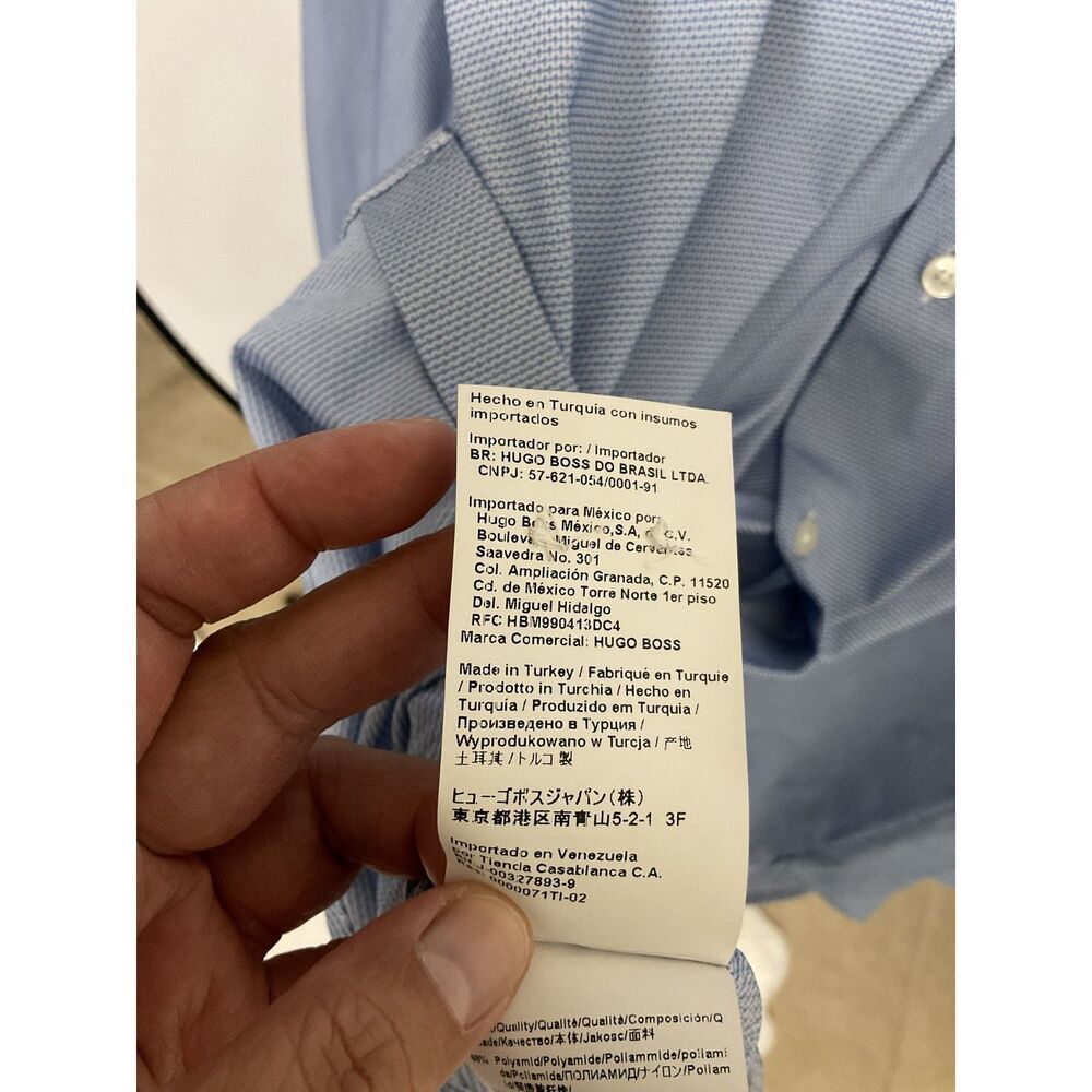 BOSS Hugo Boss Men's 39/15.5 Slim Fit Stretch Dress Shirt Light Blue Jason