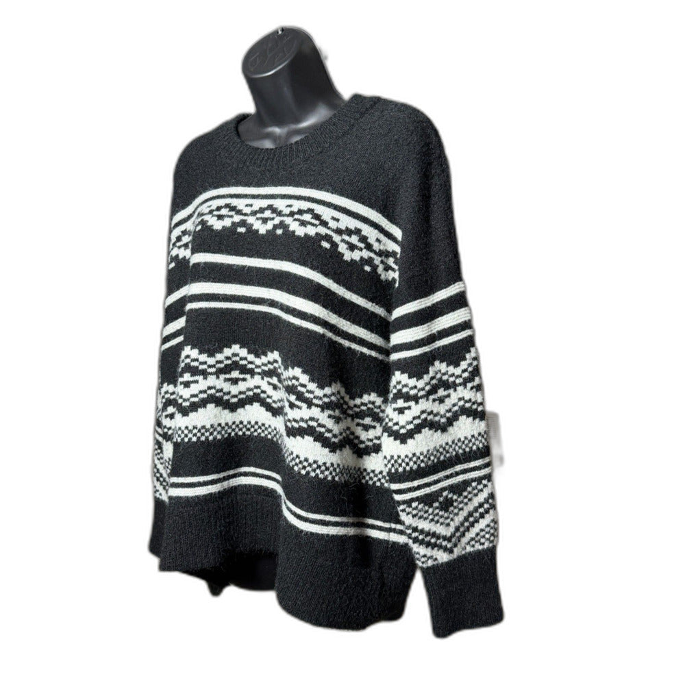 Old Navy Cozy SoSoft Black & White Fair Isle Crewneck Sweater