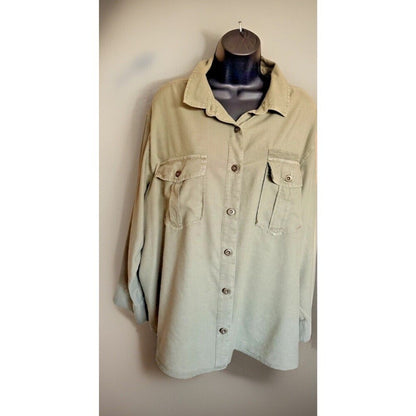 A.N.A. Women's Long-Sleeved Button Down Olive Green Collared Women's Blouse XL