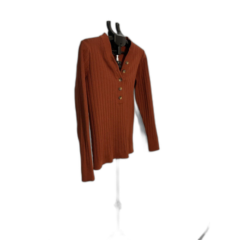 Merokeety Rust Ribbed Knit Henley Top Size XL