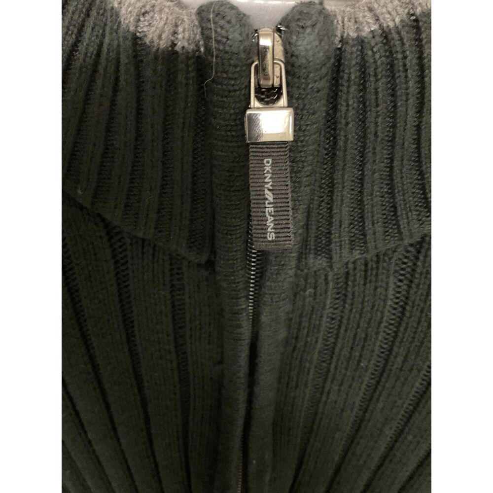 DKNY Jeans Men's XXL Black Ribbed Quarter Zip Mock Neck Sweater 100% Cotton