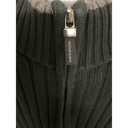 DKNY Jeans Men's XXL Black Ribbed Quarter Zip Mock Neck Sweater 100% Cotton