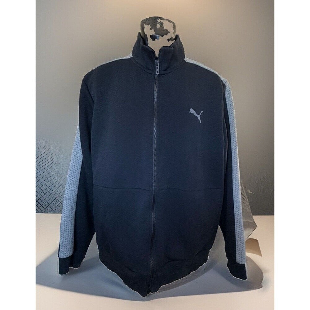PUMA Men's Black/Gray Full-Zip Track Jacket Knit Polyester Size XL activewear