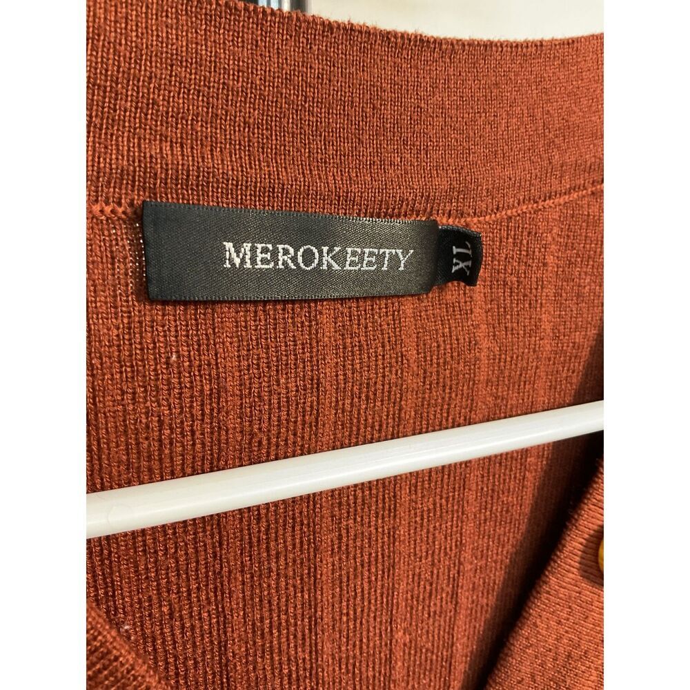 Merokeety Rust Ribbed Knit Henley Top Size XL