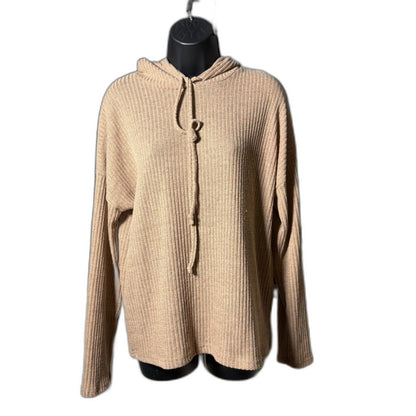 Ribbed Knit Pullover Tunic Hoodie Sweater - Camel S