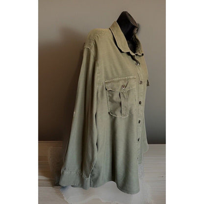 A.N.A. Women's Long-Sleeved Button Down Olive Green Collared Women's Blouse XL