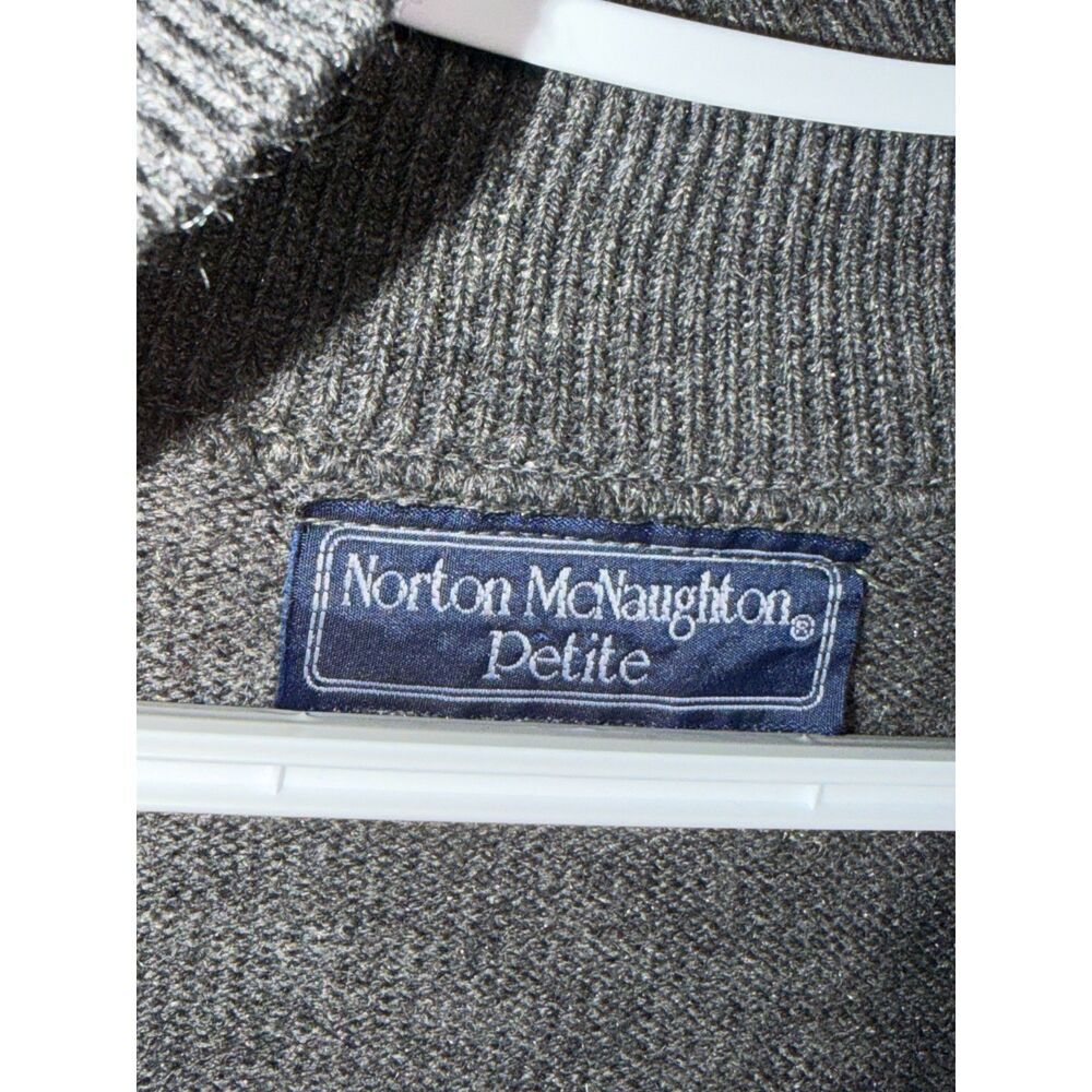 VTG Norton McNaughton Petites Gray Blue Floral Jacquard Cardigan Sweater Size P