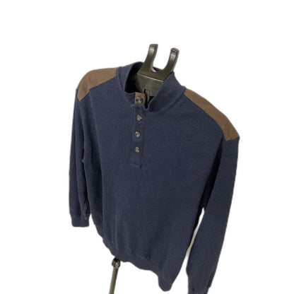 Cremieux Classics Men's XL Navy Mock Neck Pullover Sweater Suede Patch Trim