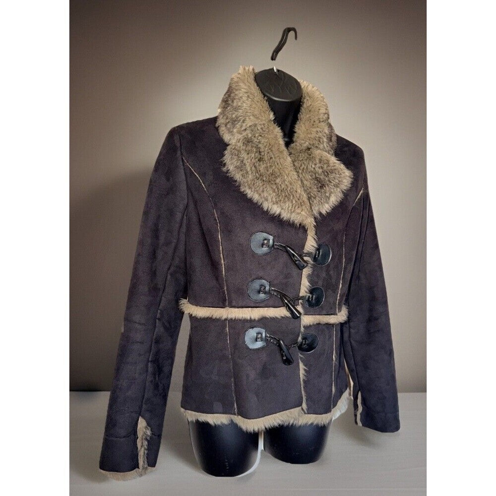 Vintage Women's Faux Sheepsking w/ Faux Fur Lining & Toggle Button Closures