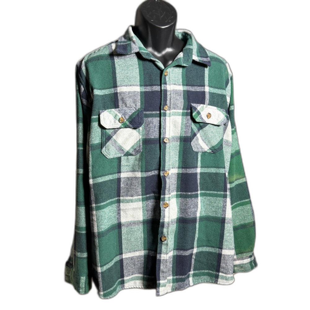 Molokai Surf Co. Heavy Plaid Flannel Button-Up Shirt - Green/Black 2XL