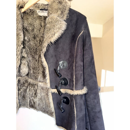 Vintage Women's Faux Sheepsking w/ Faux Fur Lining & Toggle Button Closures