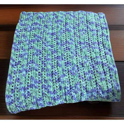 Handmade Crochet Blue Green Plush Baby Blanket 29"x29"