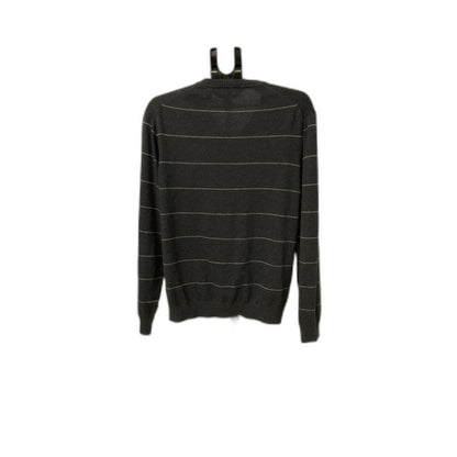 Van Heusen Men's Sweater Large Gray Striped V-Neck Cotton Blend Pullover