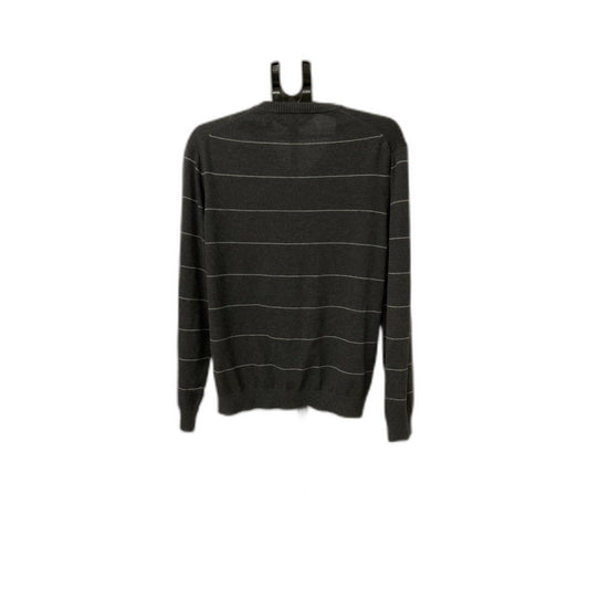 Van Heusen Men's Sweater Large Gray Striped V-Neck Cotton Blend Pullover