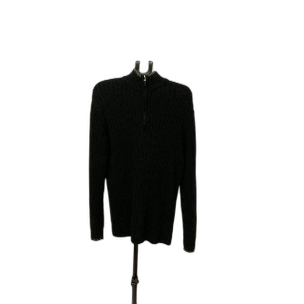 DKNY Jeans Men's XXL Black Ribbed Quarter Zip Mock Neck Sweater 100% Cotton
