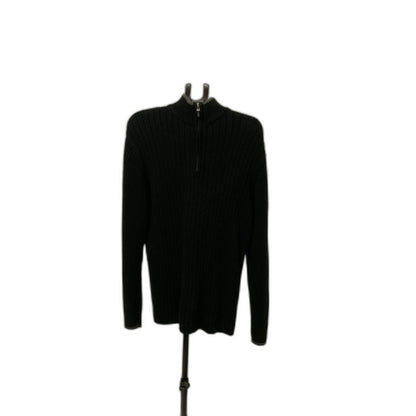 DKNY Jeans Men's XXL Black Ribbed Quarter Zip Mock Neck Sweater 100% Cotton