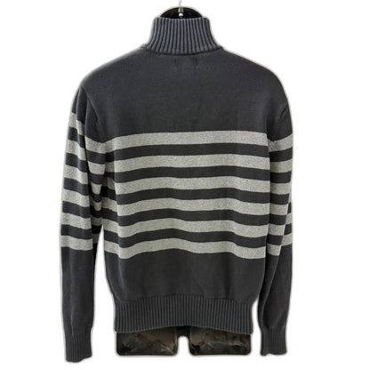 Carbon Men's Striped Button Mock Neck Pullover Sweater Large