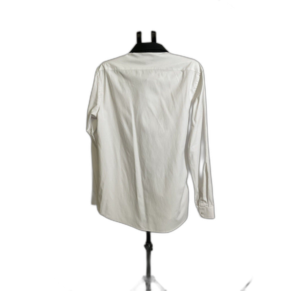 Azar Man White Dress Shirt Black Collar Tailored Fit Sz 17