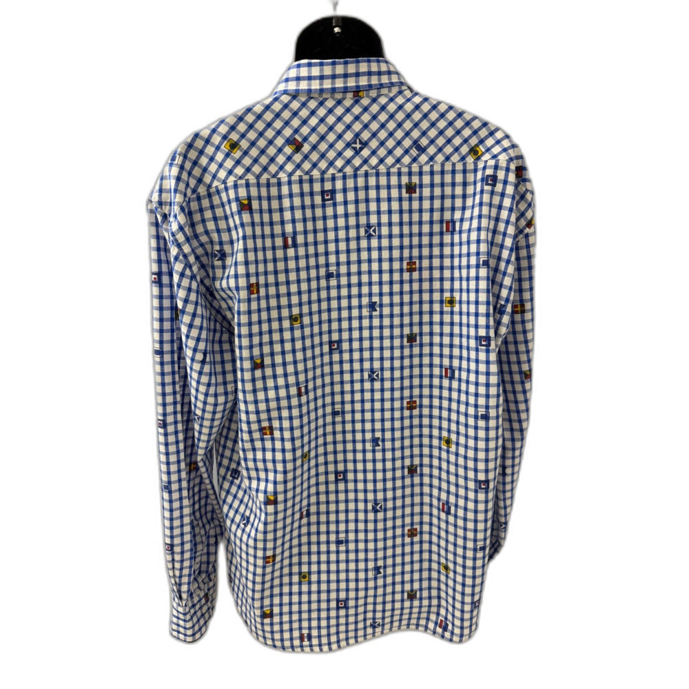Artistry In Motion Mens XL Shirt Blue Gingham Nautical Signal Flags Long Sleeve
