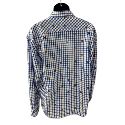 Artistry In Motion Mens XL Shirt Blue Gingham Nautical Signal Flags Long Sleeve