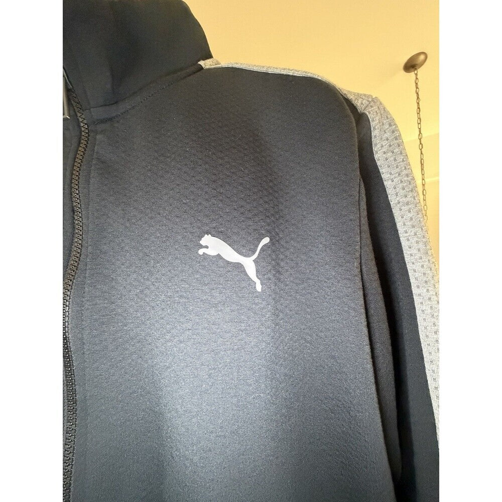 PUMA Men's Black/Gray Full-Zip Track Jacket Knit Polyester Size XL activewear