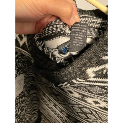The Slope Aztec Fair Isle Hooded Sweater Men's M Black White