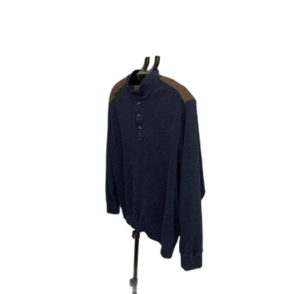 Cremieux Classics Men's XL Navy Mock Neck Pullover Sweater Suede Patch Trim