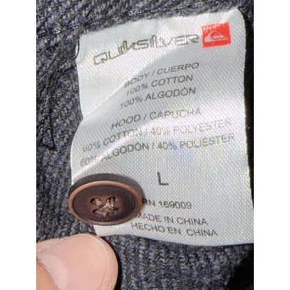 Quiksilver Men's Dark Gray Fleece Hoodie Button Down Shirt L