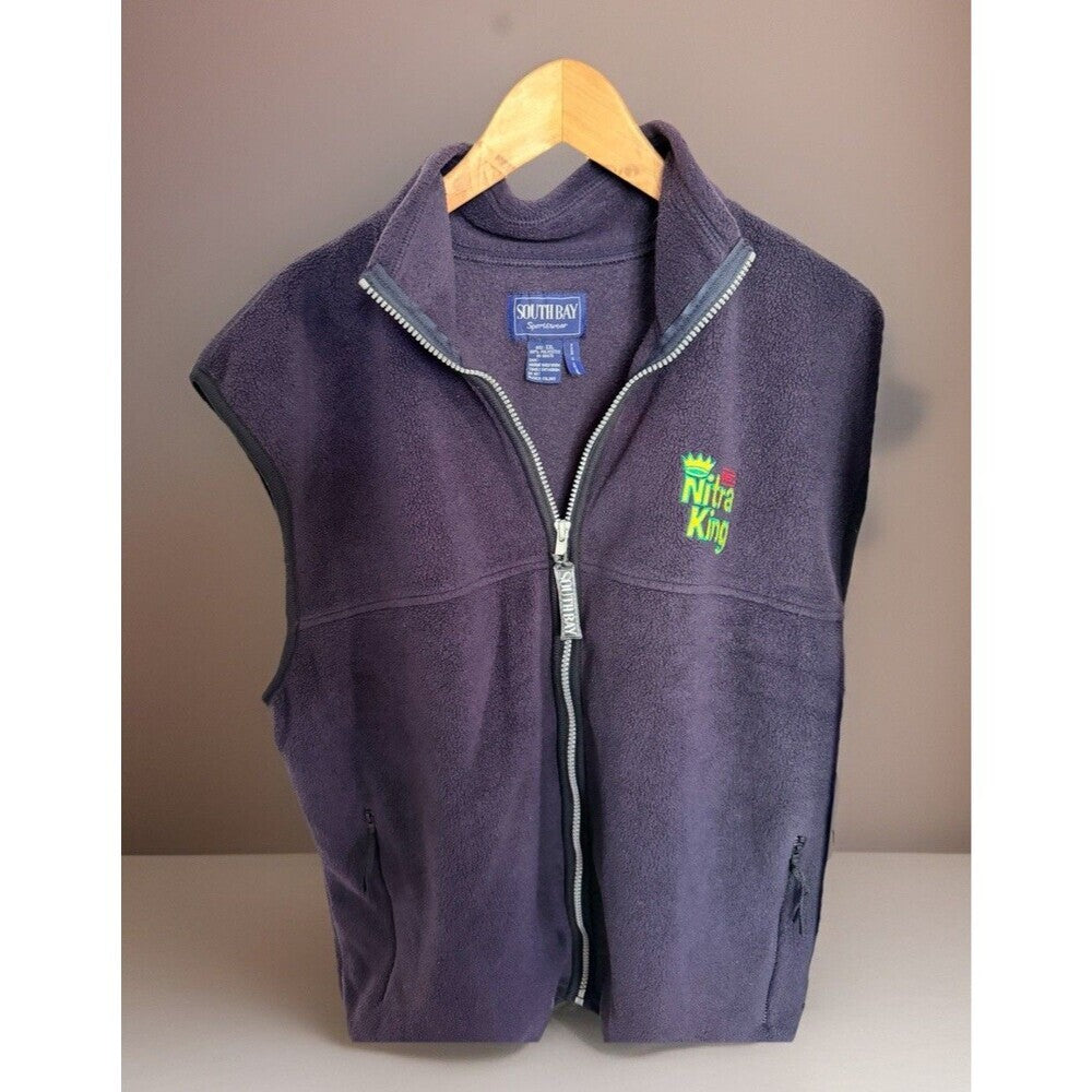 South Bay Men's Navy Fleece Vest Full Zip Stand-Up Collar Embroidered Logo XXL