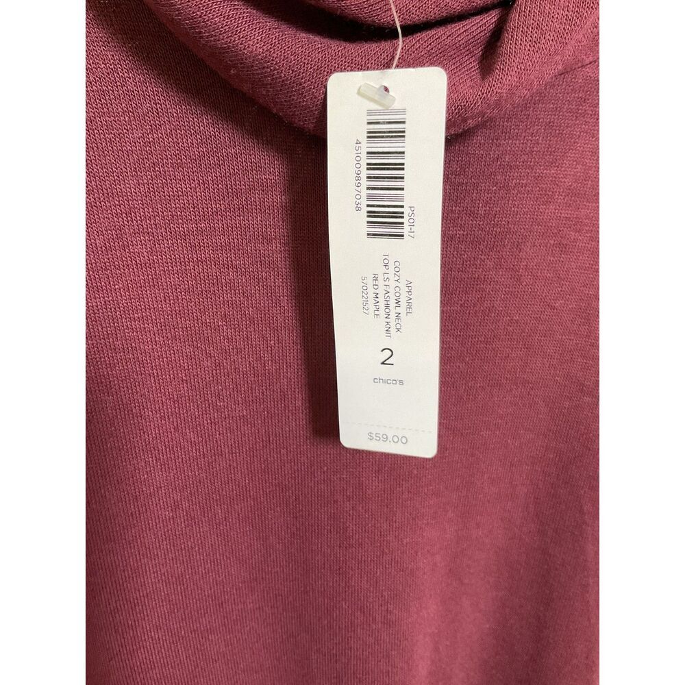Chico's Cozy Cowl Neck Top Sz 2 (L) Red Maple NWT