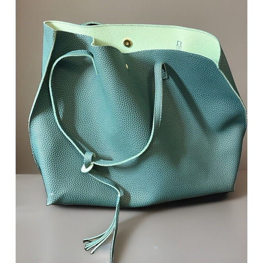 Women's Turquoise Pebbled Shoulder Bag w/ Tassel, Snap Closure, Inner Pockets