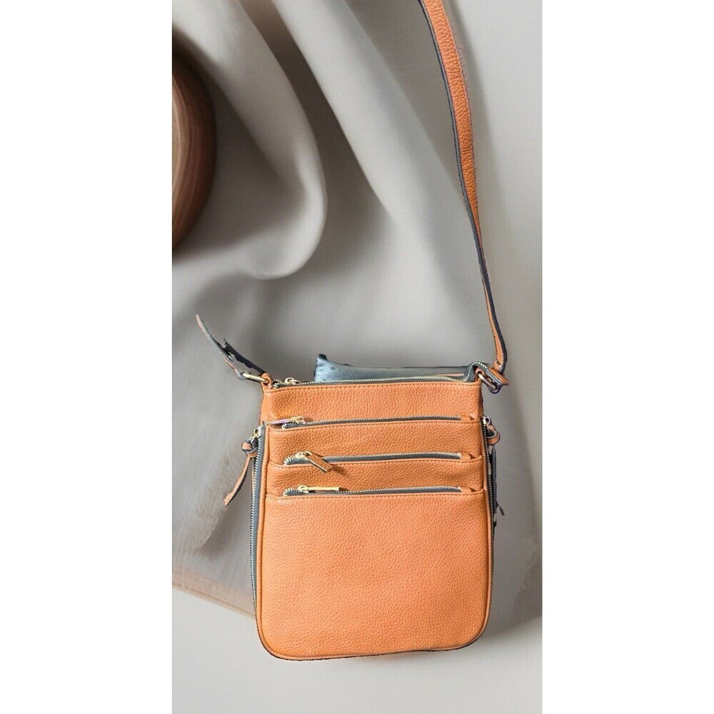 Multi Pocket Triple Zip Crossbody Bag, Expandable