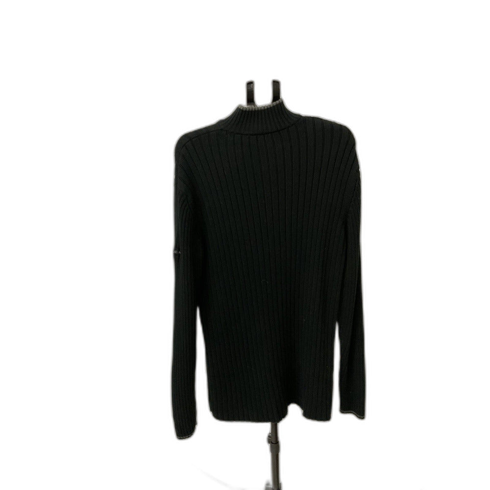 DKNY Jeans Men's XXL Black Ribbed Quarter Zip Mock Neck Sweater 100% Cotton