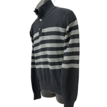 Carbon Men's Striped Button Mock Neck Pullover Sweater Large