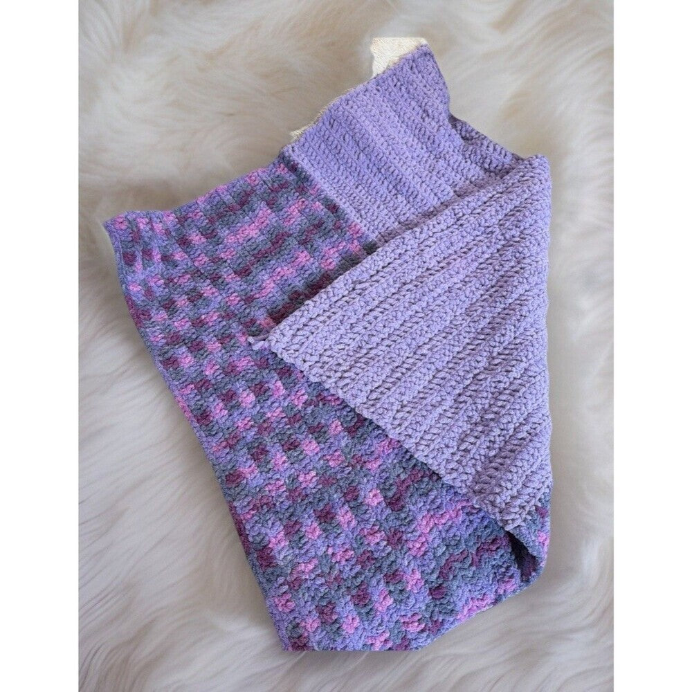 Handmade Crochet Super Soft Plush Purple and Pink Baby Blanket 30"x28"